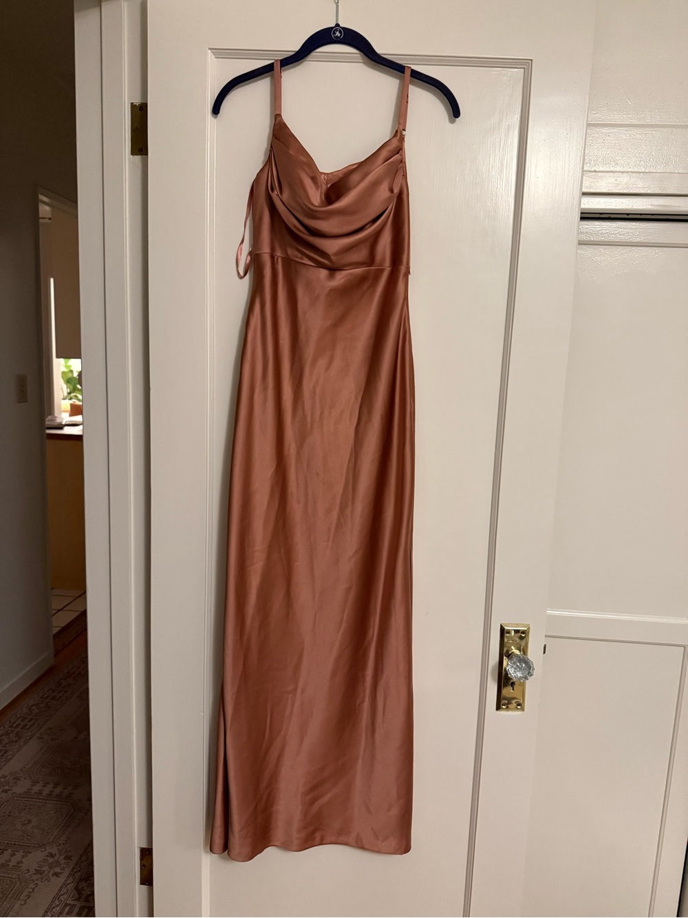 Satin Cowl Neck Slip Dress - Desert Rose